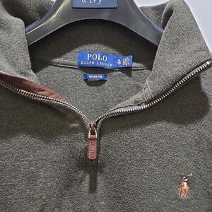 Polo by Ralph Lauren Men's Olive Green Quarter-Zip Sweater with Pony Logo